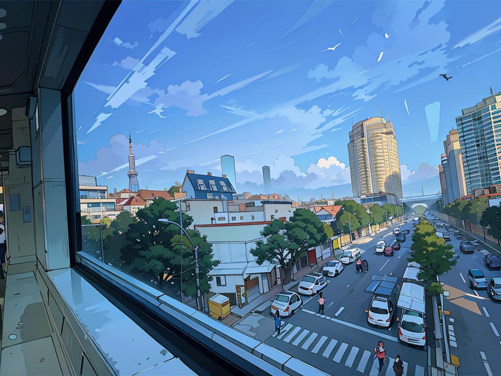 Một góc phố Hà Nội nhìn từ tàu điện trên cao với phong cách anime đặc trưng (Ảnh: Nguyễn Minh Đức)