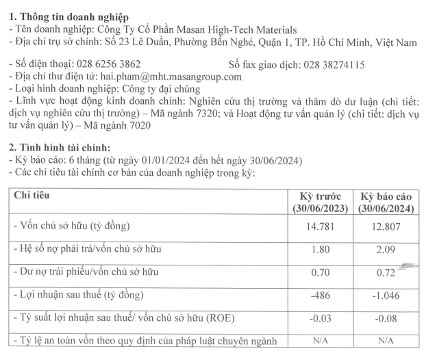 Nửa đầu năm 2024, Công ty khoáng sản của Masan Group kinh doanh ra sao?