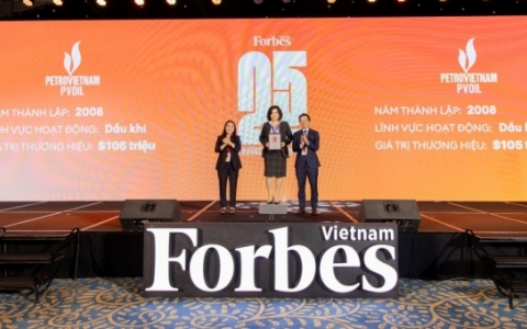 PVOIL được Forbes Việt Nam xác định giá trị 105 triệu USD, vào top 25 thương hiệu dẫn đầu